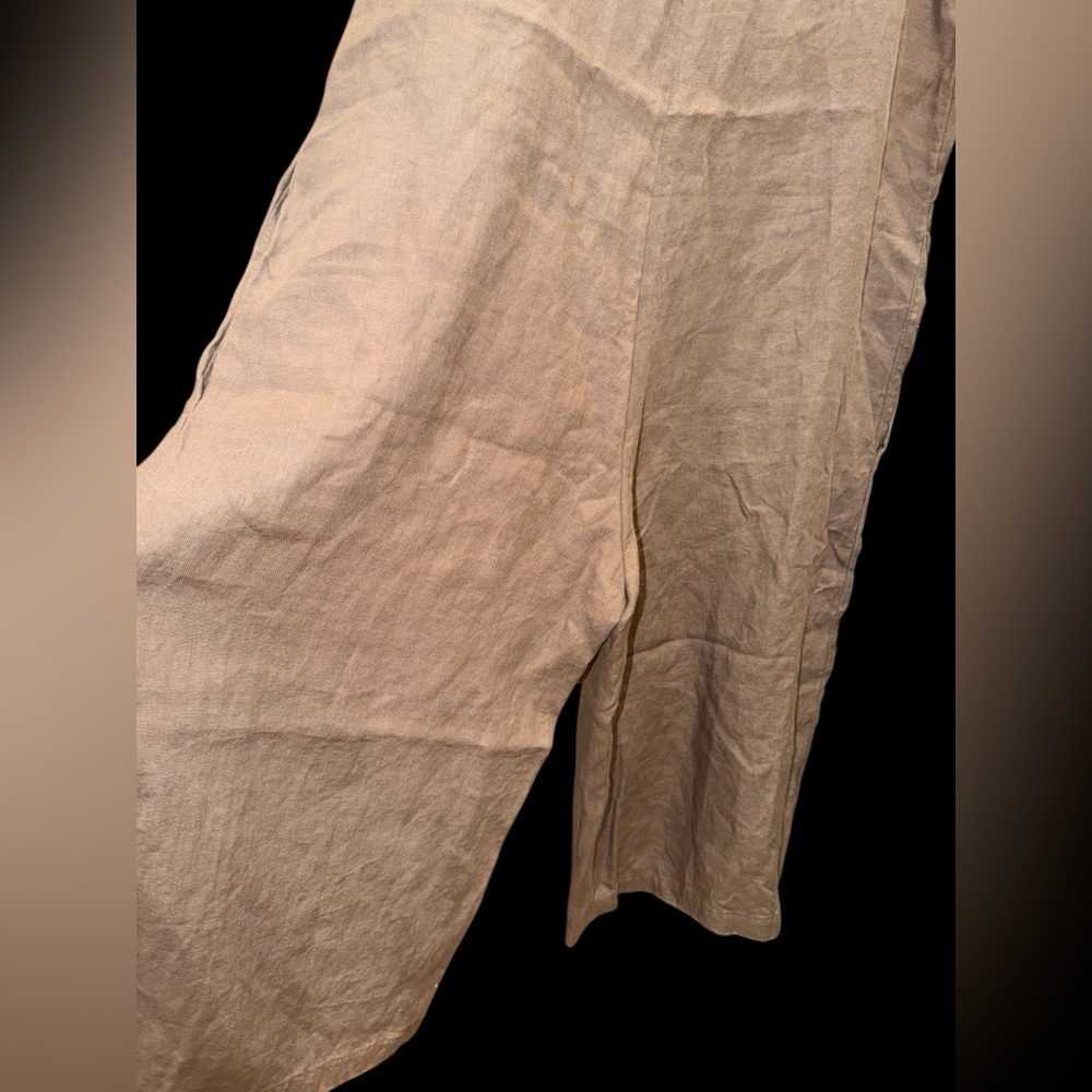 Brown custom made Linen Jumpsuit with side pockets tie at back med large - Picture 7 of 8